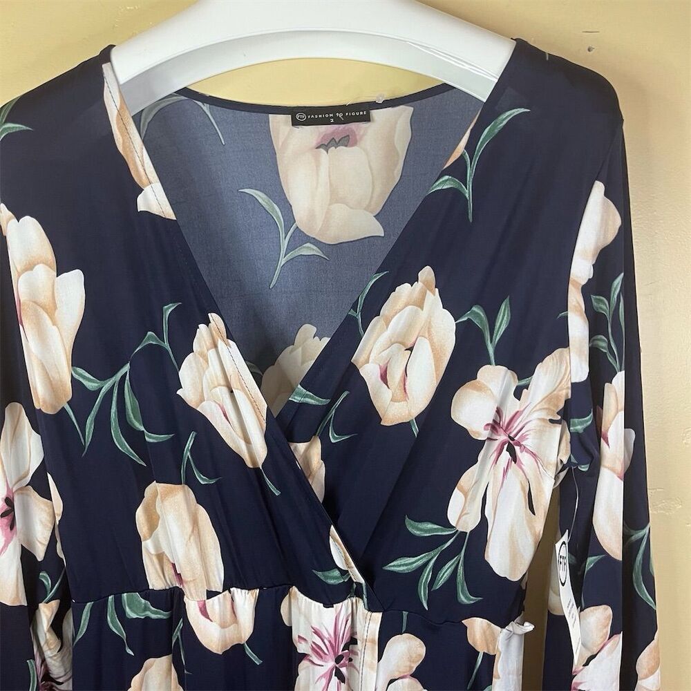 Nwt Fashion To Figure Plus 2x Floral Maxi Dress Long Sleeve V-Neck Career Church — image 3 of 8